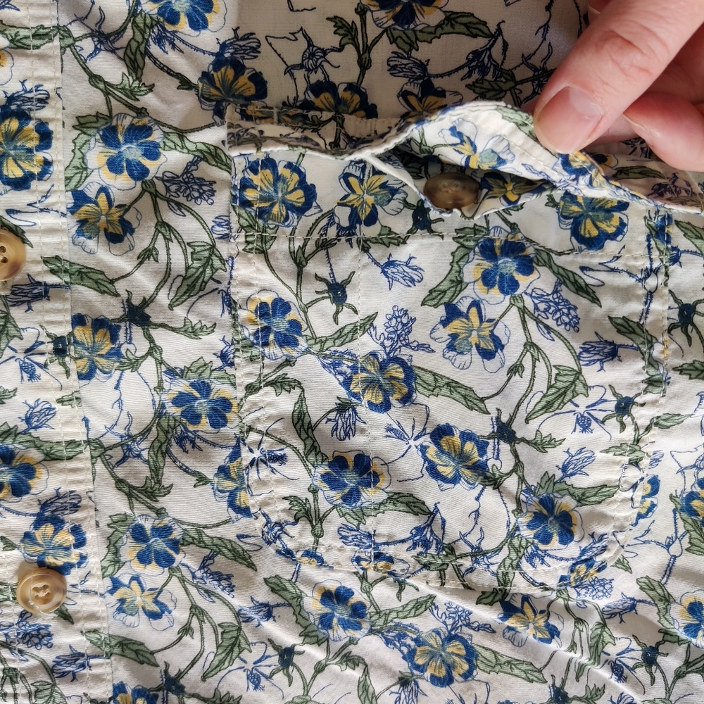 Duluth Men's Free Range Organic Cotton Short Sleeve Shirt Blue Floral Size XL - Picture 4 of 10
